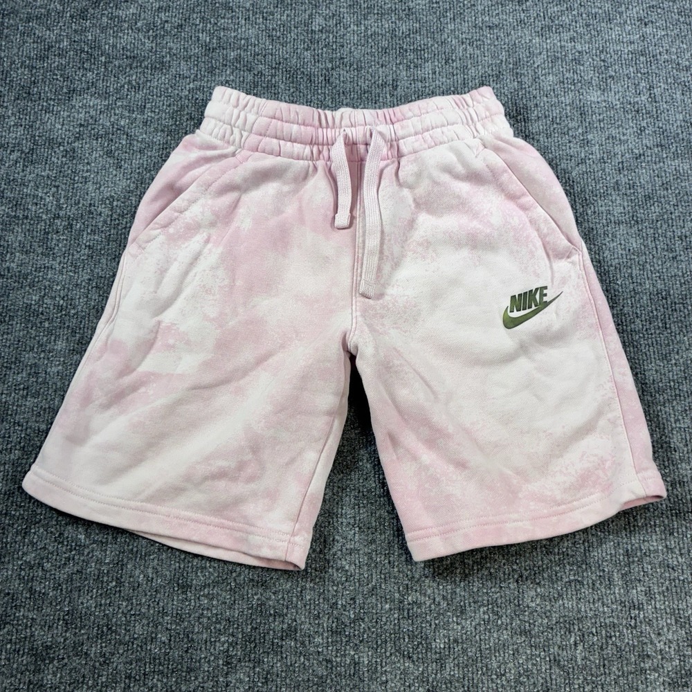 Nike Youth Shorts Size M Pink White Fleece Standard Fit Drawstring Logo